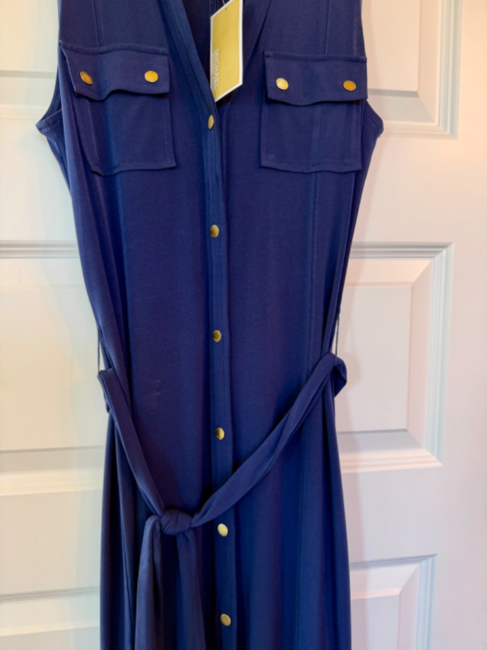 Michael Kors Sleeveless Snap-Front Maxi Dress with Gold Snaps - Small